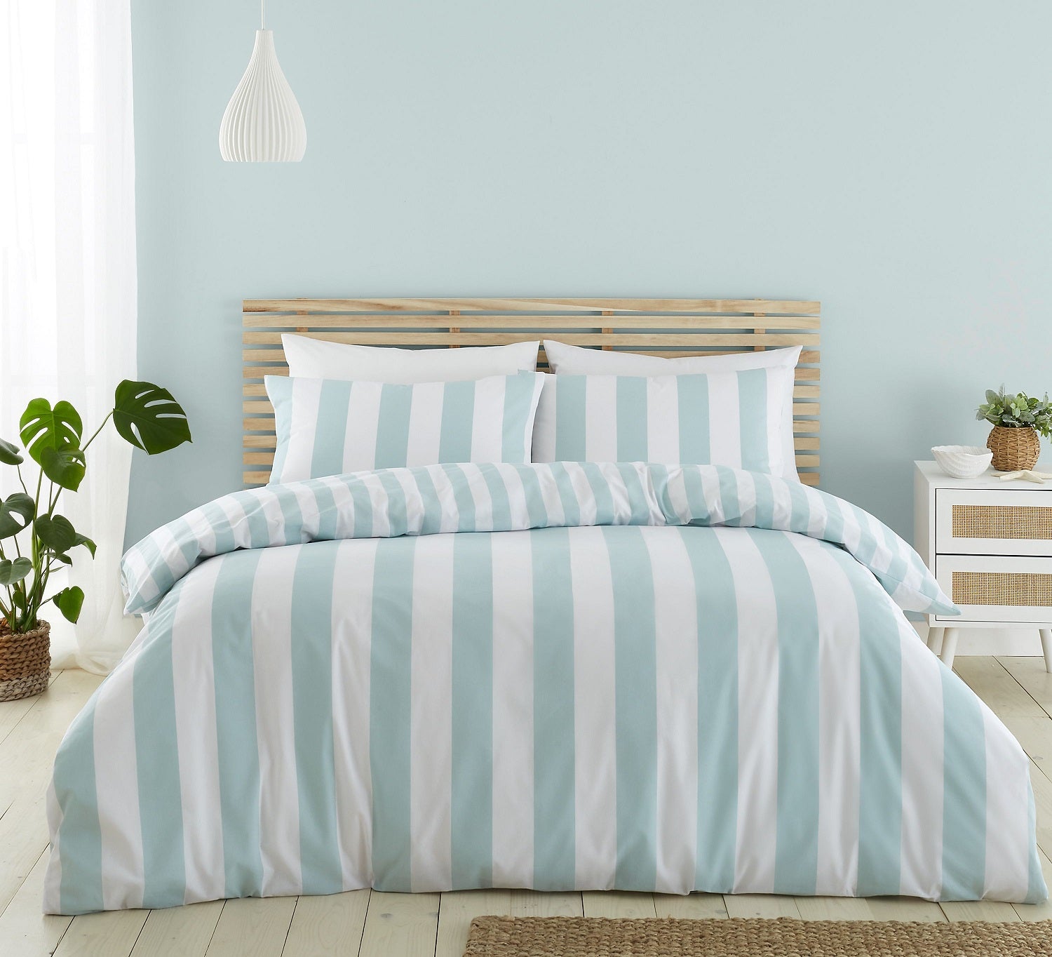 Catherine Lansfield Cove Stripe Duvet Cover Set, King, Seafoam Aqua