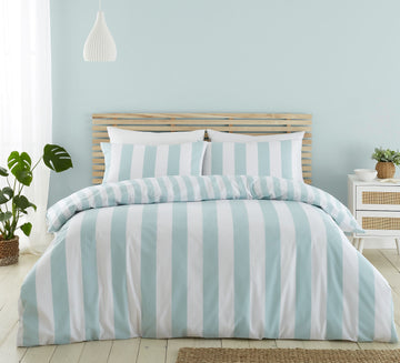 Catherine Lansfield Cove Stripe Duvet Cover Set, Double, Seafoam Aqua