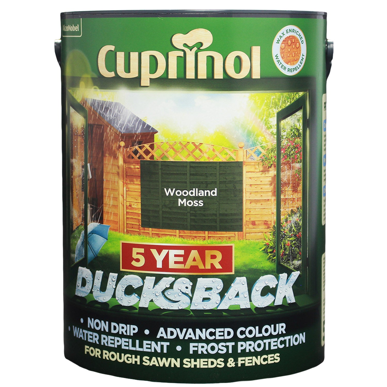 Cuprinol 5 Litre Ducksback Weatherproof Fence Paint - Woodland Moss