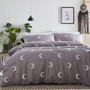 Luxury Tufted Half Moon Double Duvet Cover Set - Crescent Grey