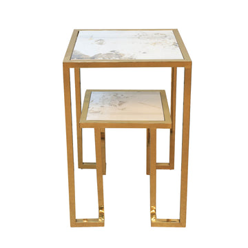 2 Tier Sintered Stone Gold Finish Frame Side Table