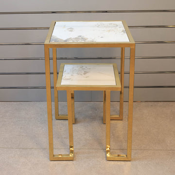 2 Tier Sintered Stone Gold Finish Frame Side Table