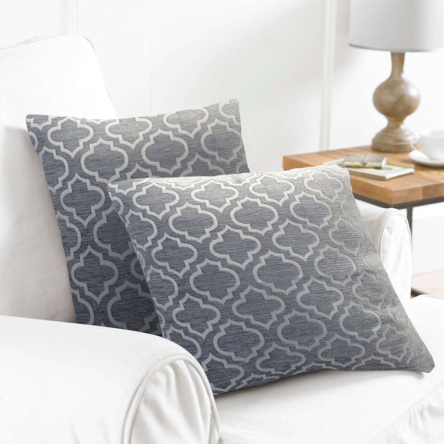 Bohemia Moroccan Filled Cushion 43x43cm, Silver Grey, 2pack