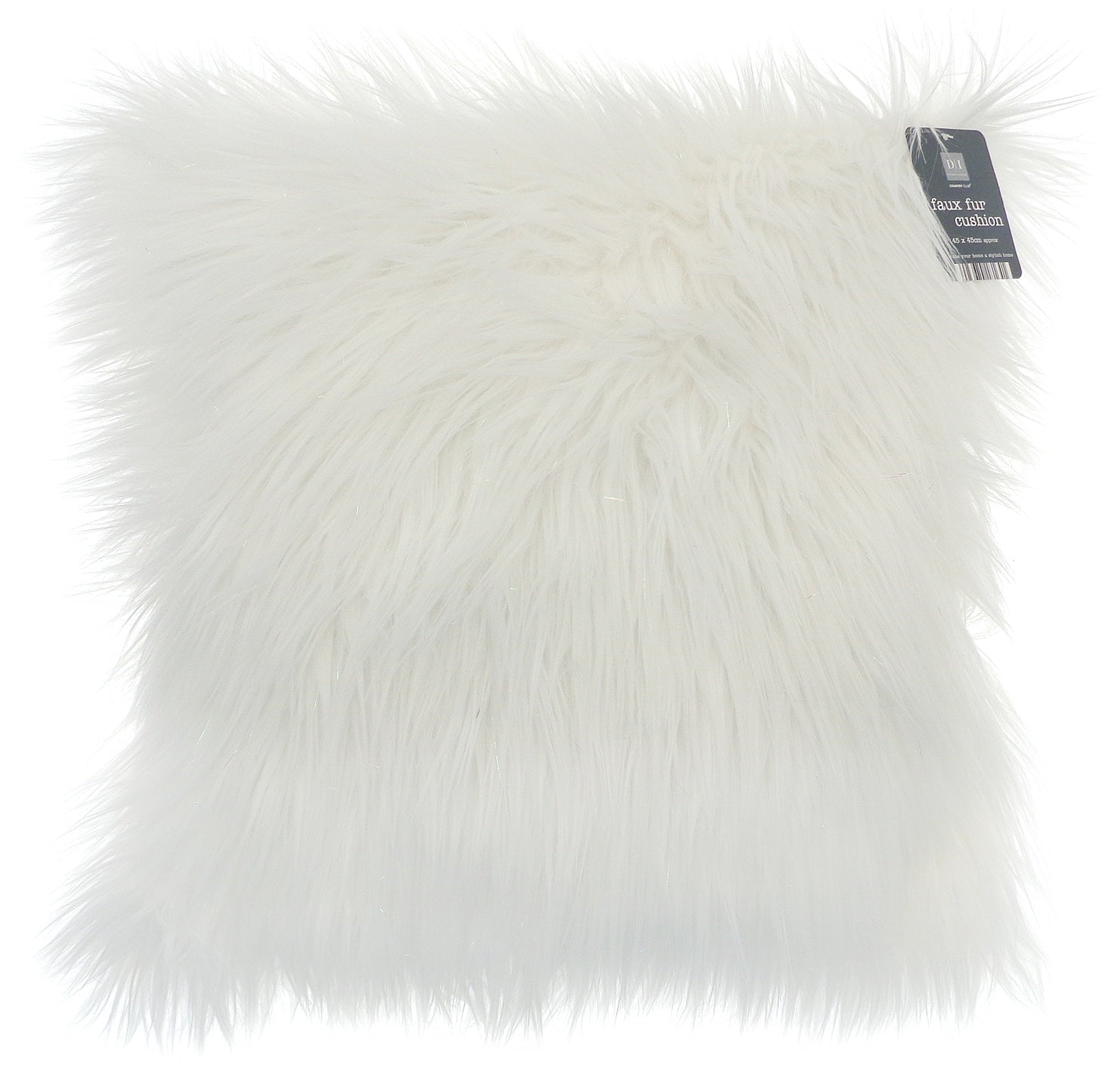 Mongolian Faux Fur Long Pile Glitter Cushion Cover 45x45cm White