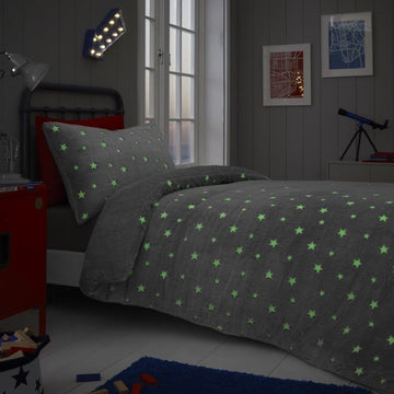 Glow In The Dark Stars Single Duvet Cover Set - Silver Grey