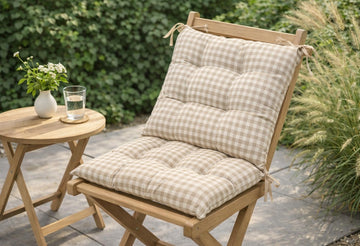 Gingham Waterproof Seat Pad Chair Cushion - Latte
