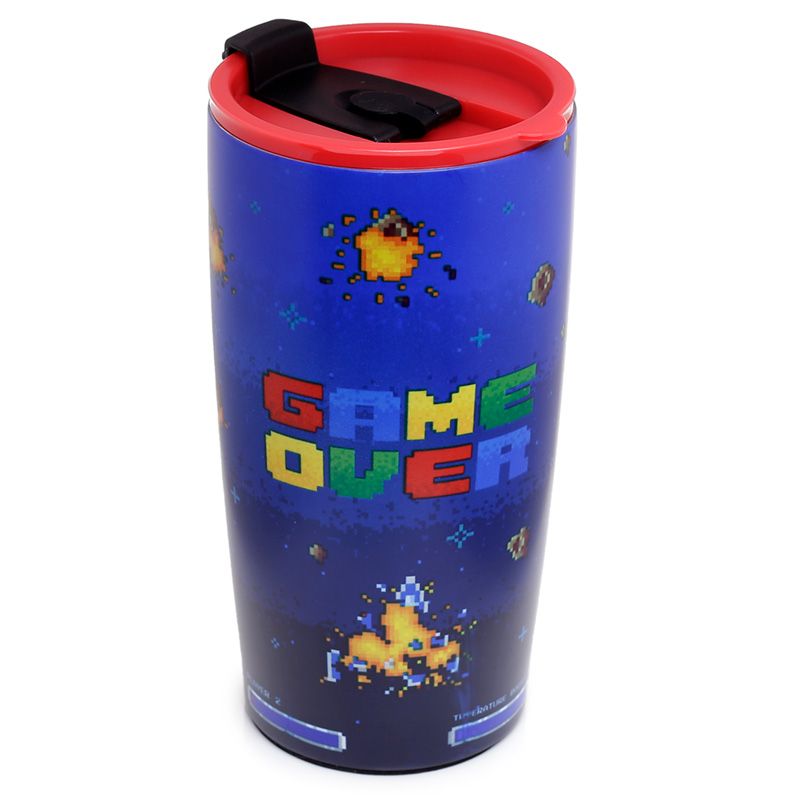 500ml Blue Thermal Flask Pixel Game Over Bottle Travel Mug