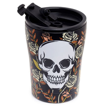 300ml Black Thermal Flask Skull & Roses Bottle Travel Mug