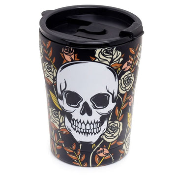 300ml Black Thermal Flask Skull & Roses Bottle Travel Mug