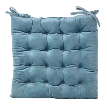 Thick & Quilted Velvet Seat Pad with Tie On - Blue