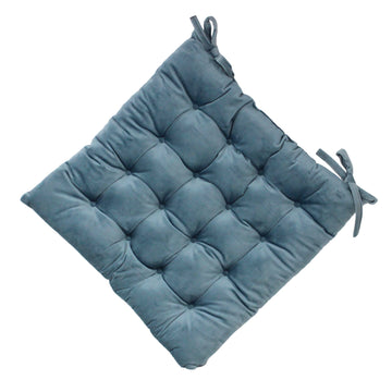 Thick & Quilted Velvet Seat Pad with Tie On - Blue