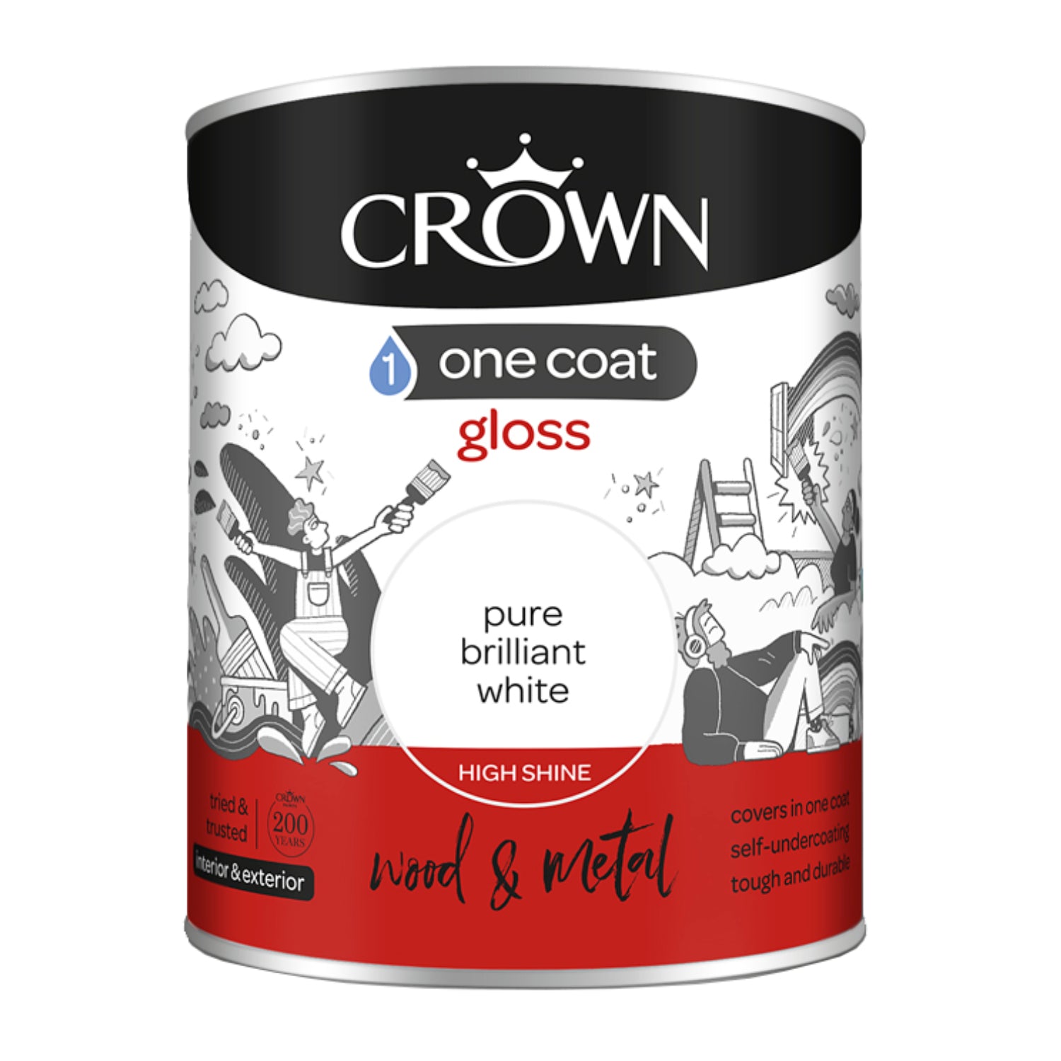 Crown 750ml Gloss White High Shine One Coat Paint