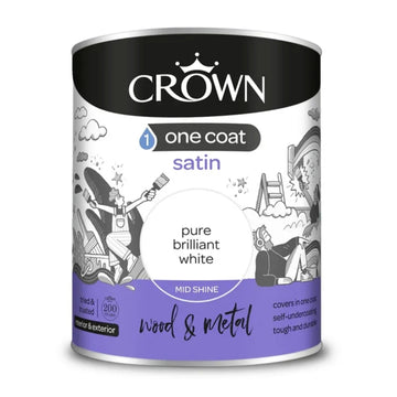 Crown 750ml Satin White Hardwearing One Coat Paint