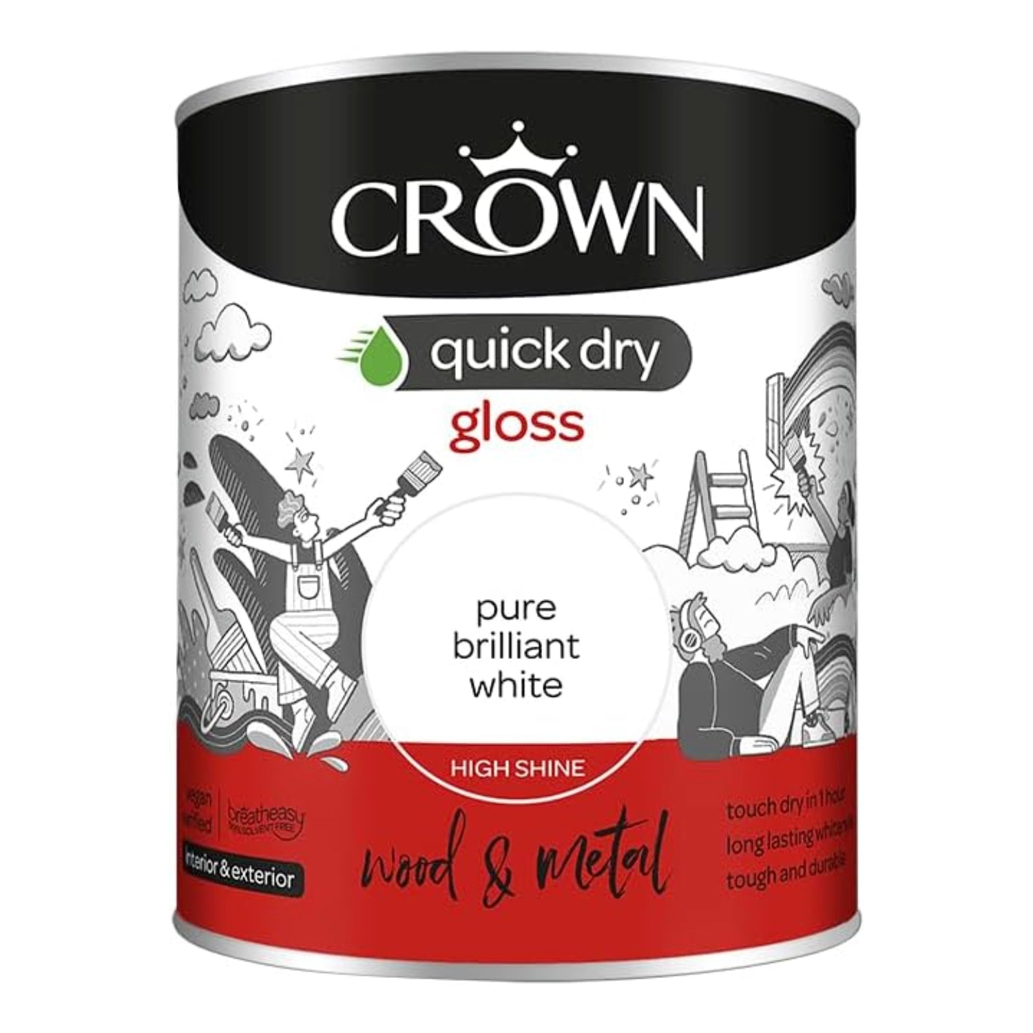 Crown Breatheasy 750ml Brilliant White Quick Dry Gloss Paint