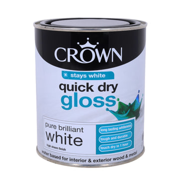 Crown 750ml Pure Brilliant White Quick Dry Gloss Paint