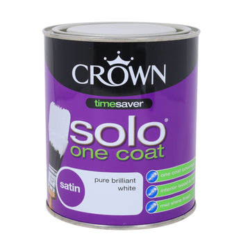 Crown 750ml Pure Brilliant White Solo Satin One Coat Paint