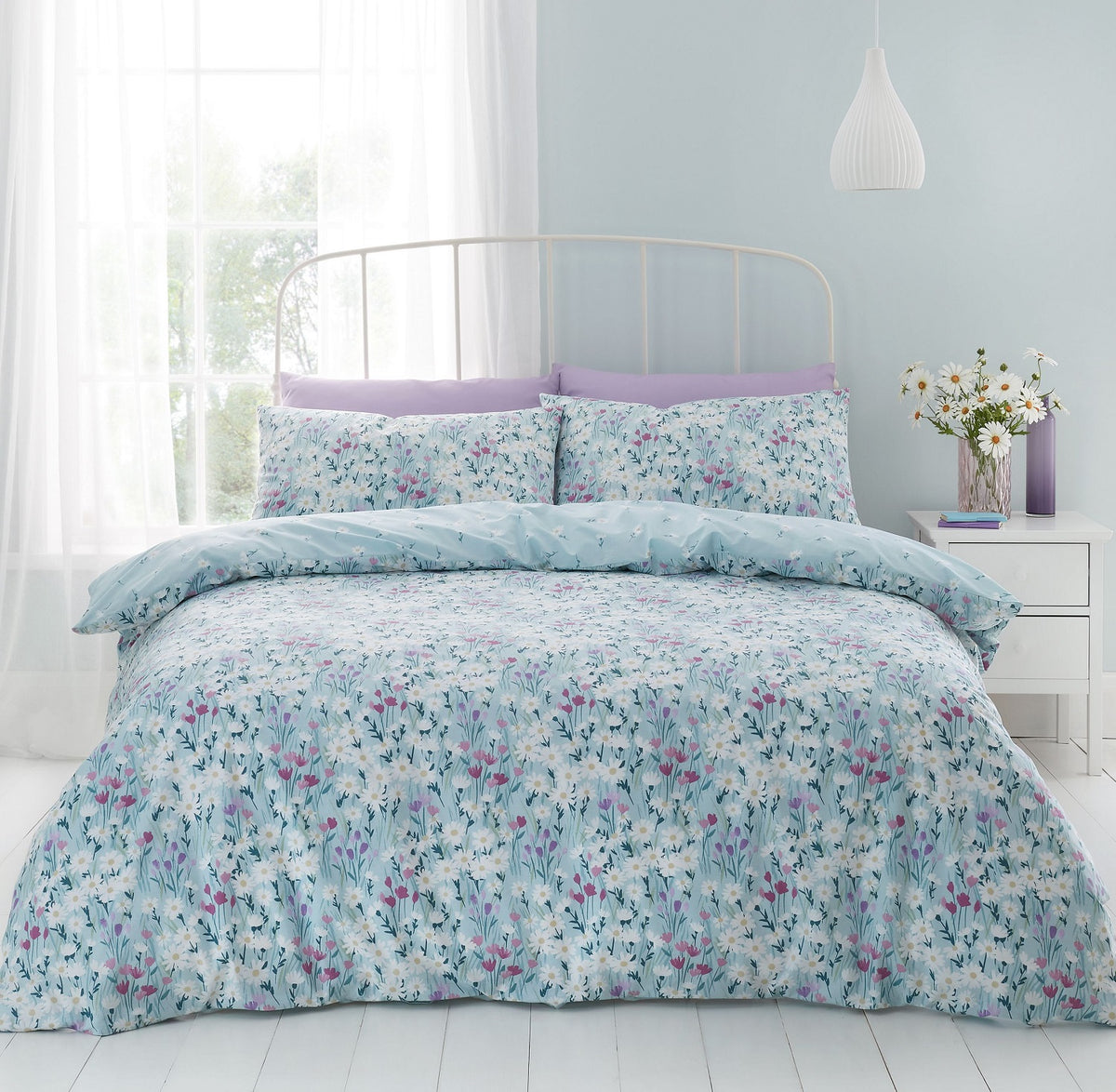 Catherine Lansfield Daisy Meadow Duvet Cover Set, King, Duck egg