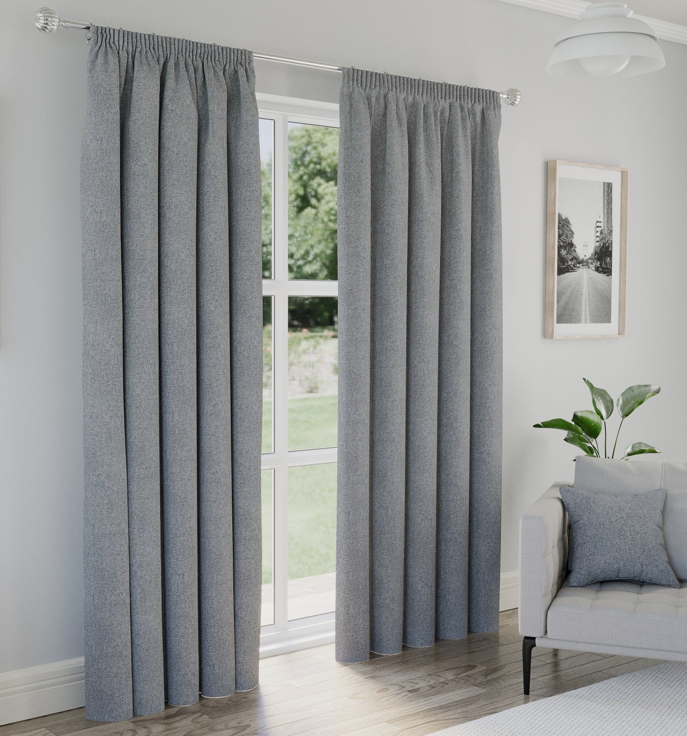 Textured Blackout Lined Pencil Pleat Curtains 66" x 90" - Dallas Silver Grey