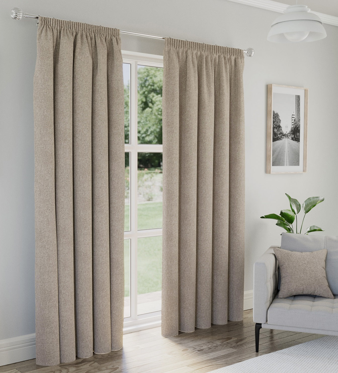 Textured Blackout Lined Pencil Pleat Curtains 66" x 72" - Dallas Natural