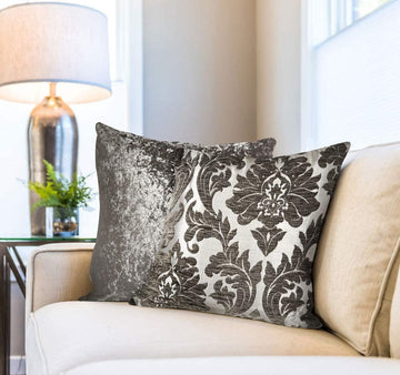 Damask Velvet Double Sided Cushion Cover - Charcoal Grey