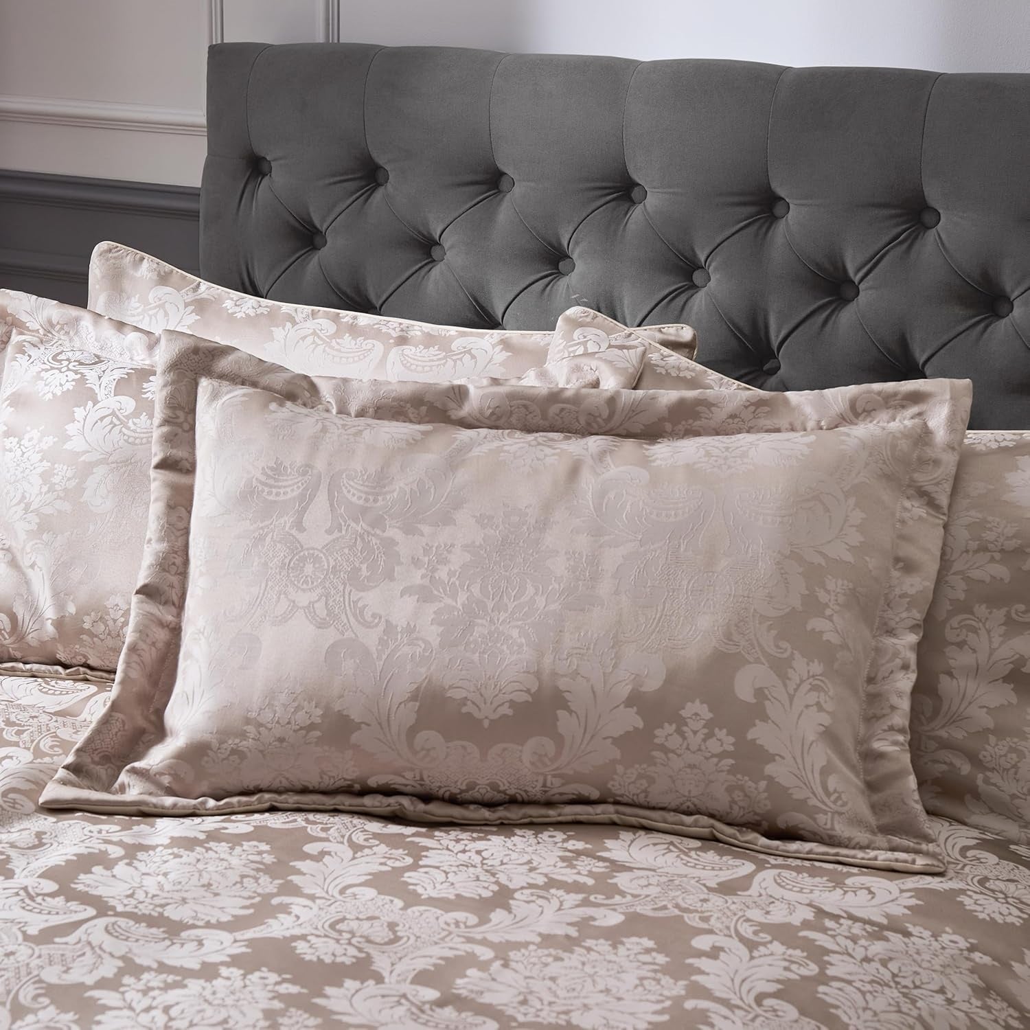 Catherine Lansfield Damask Jacquard Pillow Shams, Pair, Champagne