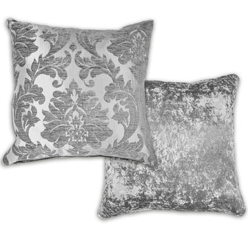 Damask Velvet Double Sided Cushion Cover - Silver Grey