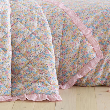 Catherine Lansfield Darcy Floral Striped Quilted Bedspread, Pink