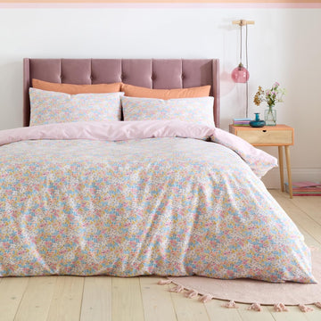 Catherine Lansfield Darcy Floral Stripe Duvet Cover Set, King, Pink