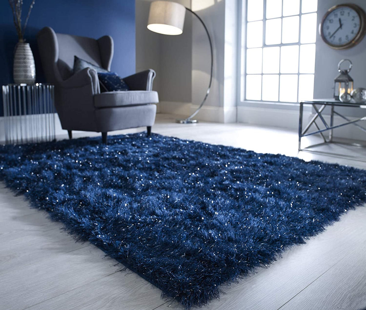 Sparkle Glamour Shaggy Rug Plush Dazzle Blue - 63" x 90.5"