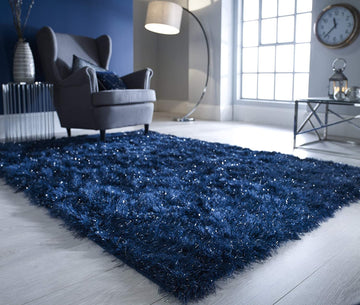 Sparkle Glamour Shaggy Rug Plush Dazzle Blue - 63" x 90.5"