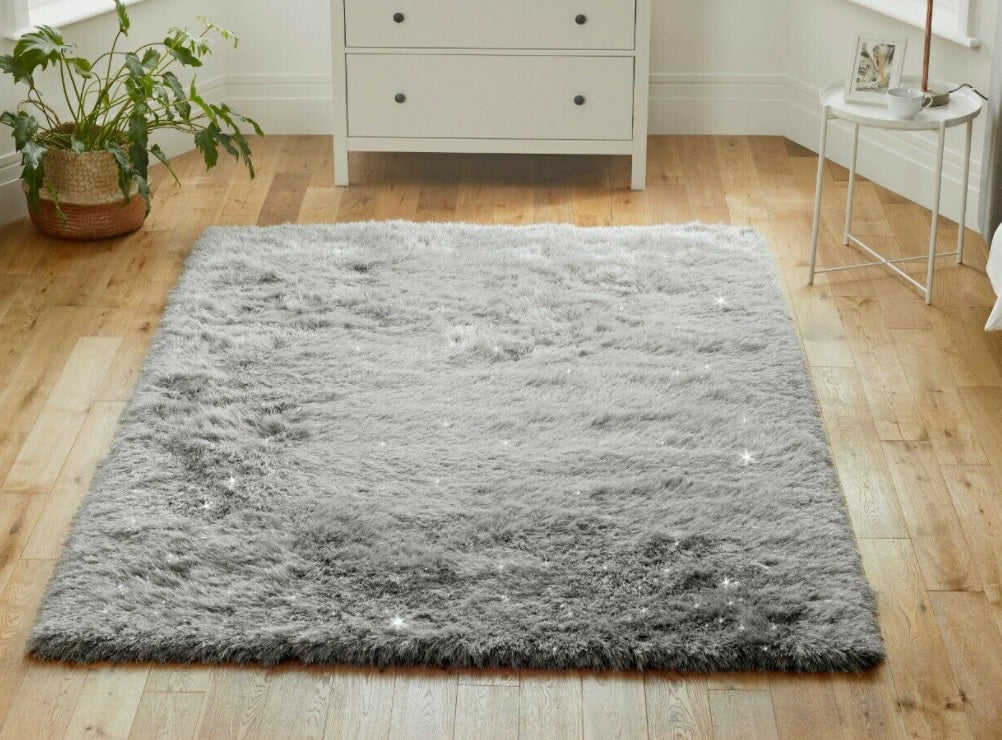 Sparkle Glamour Shaggy Rug Plush Dazzle Grey - 47" x 67"