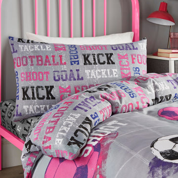 Pink & Grey Football Shoot Single Duvet Cover Set