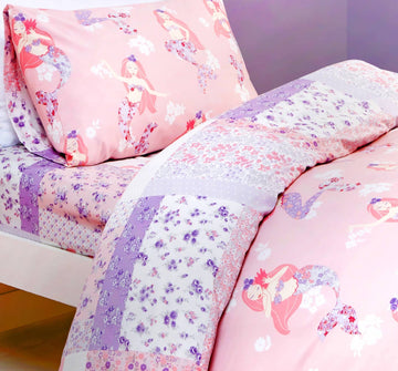 Mermaid Reversible Toddler Junior Girls Cotbed Duvet Cover Set - Pink, Lilac & Purple