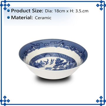 3pcs Blue Willow 18cm Cereal Bowl