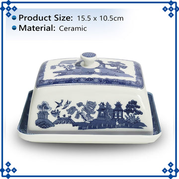Blue Willow Ceramic Covered Butter Dish