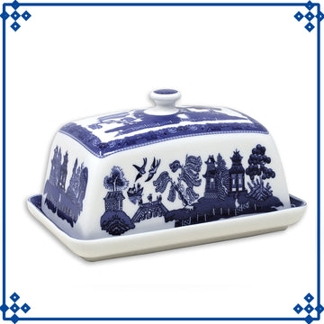 Blue Willow Ceramic Covered Butter Dish