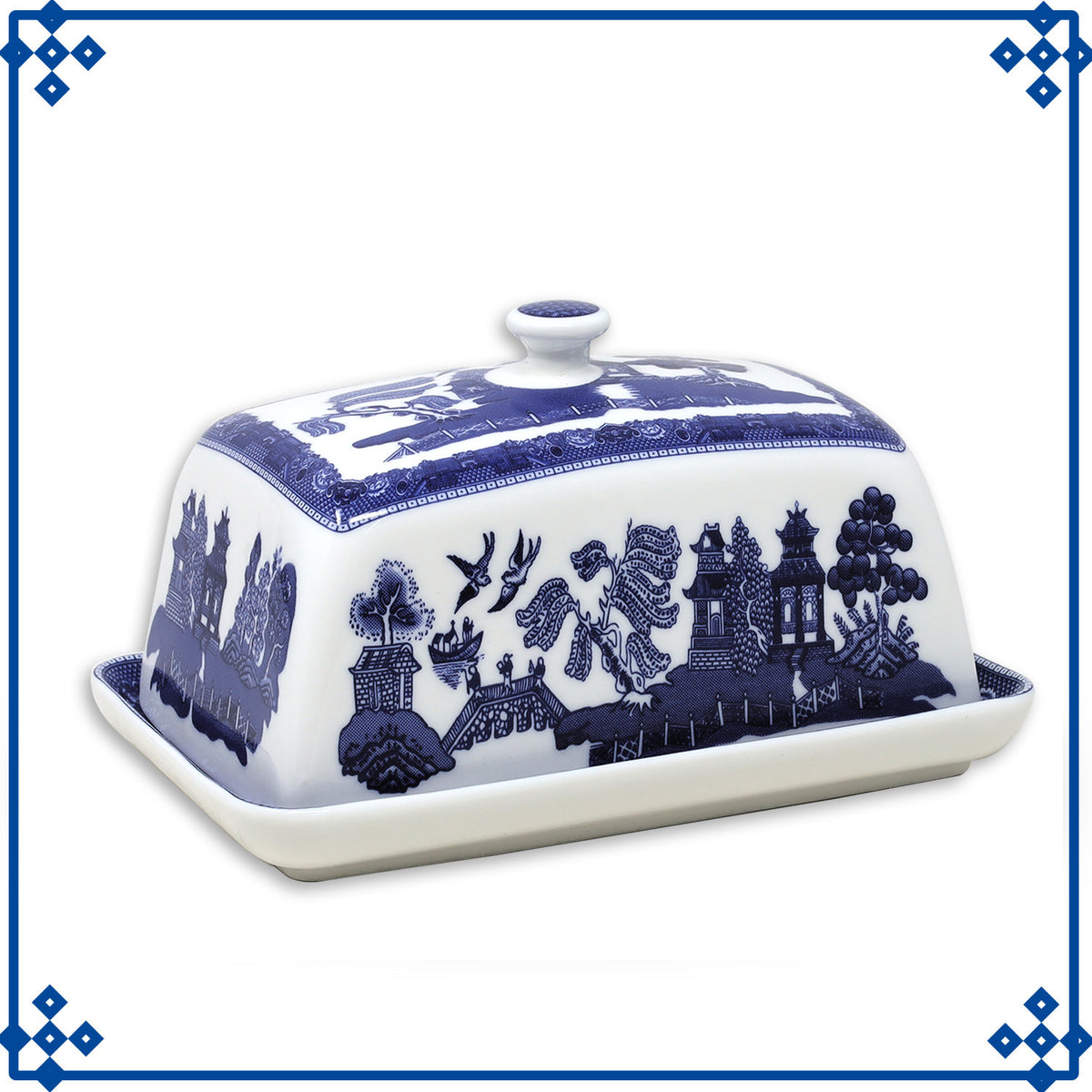 Blue Willow Ceramic Covered Butter Dish