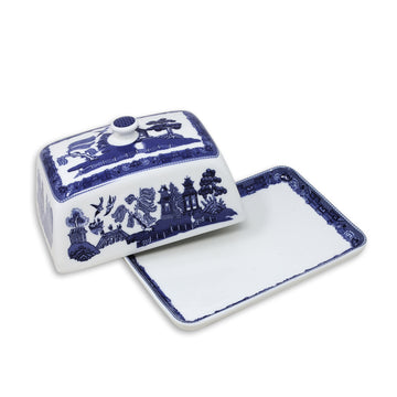 Blue Willow Ceramic Covered Butter Dish