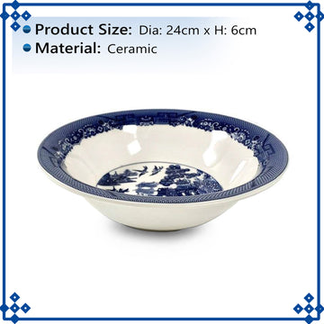 Ceramic Blue Willow 24 cm Vegetable Salad Bowl