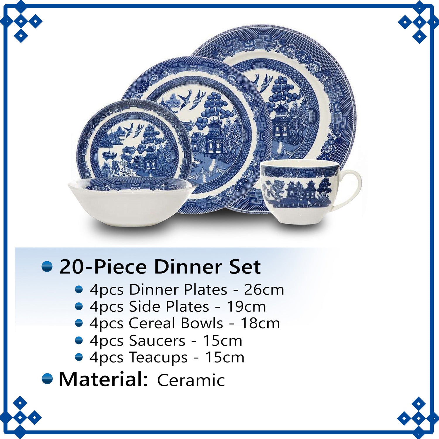 Blue willow dinner outlet set