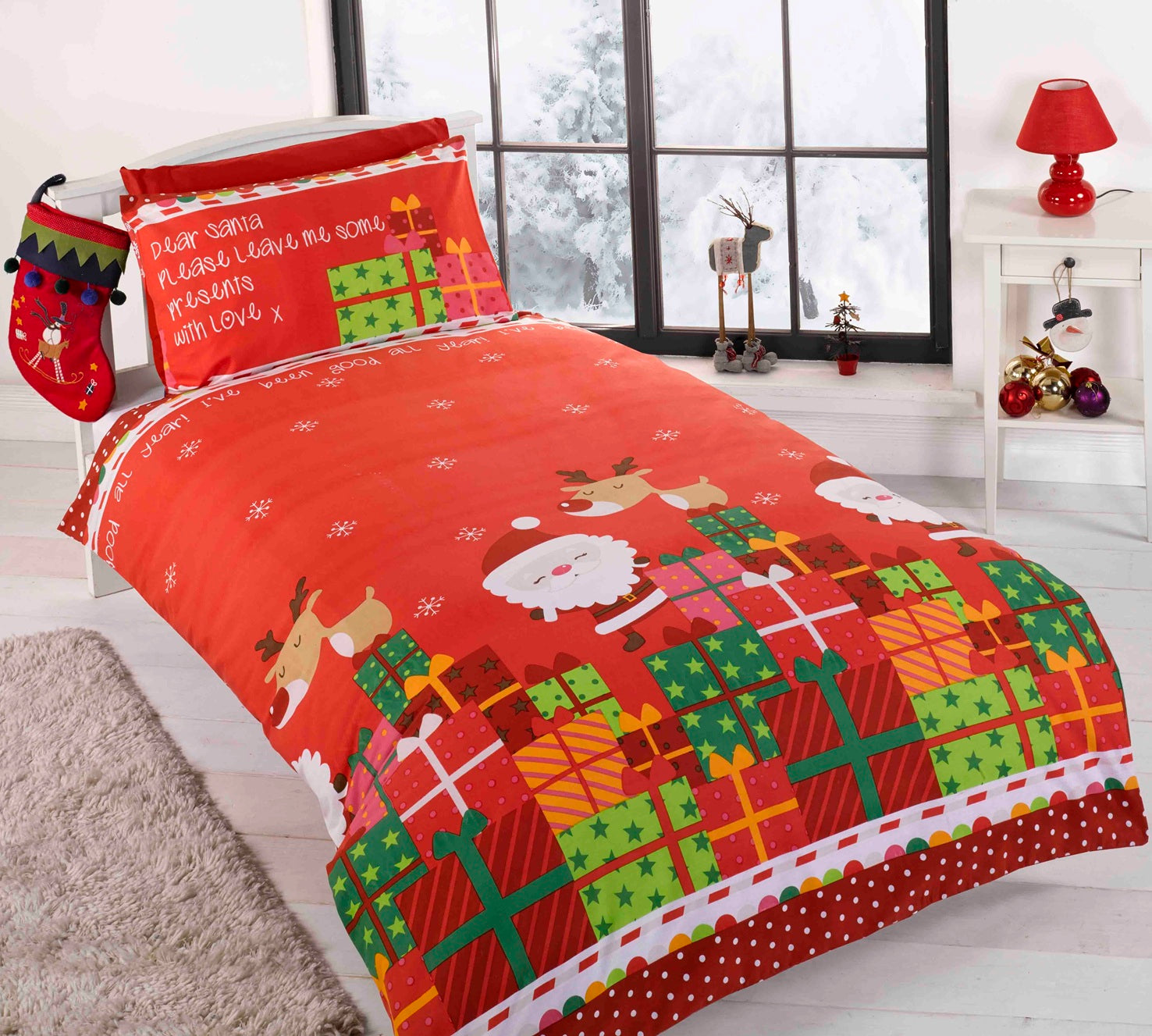 Dear Santa Duvet Cover Set Red Single