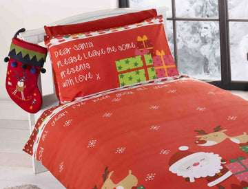 Dear Santa Duvet Cover Set Red Single