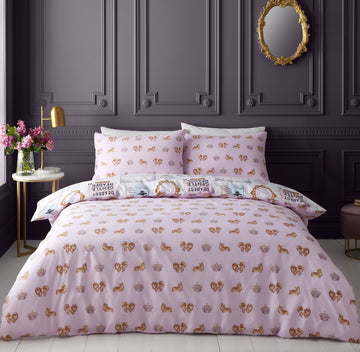 Catherine Lansfield Gold Pomeranian Corgi Crown Print Duvet Cover Set, Super King