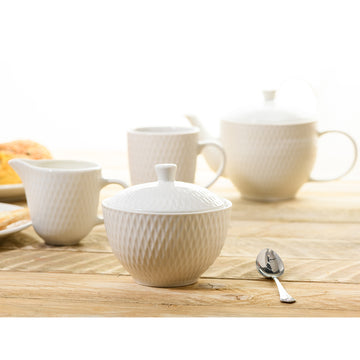 Jewel White Ceramic Sugar Bowl With Lid