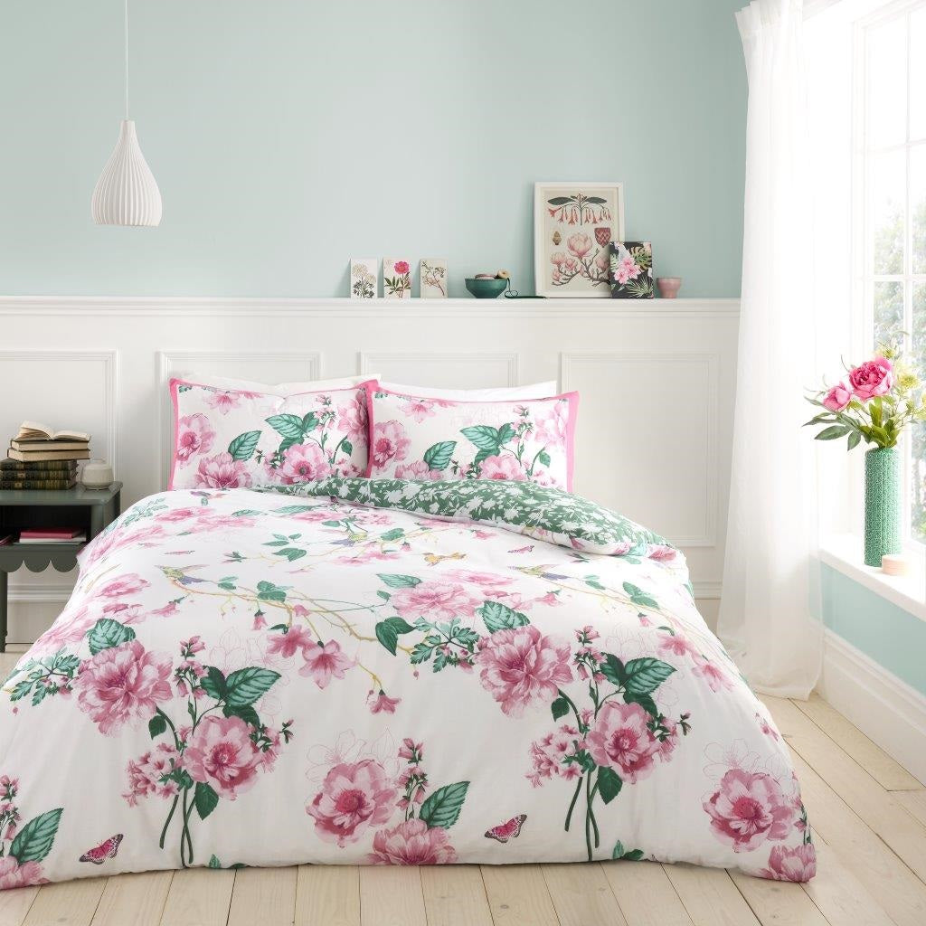 Floral Butterfly Duvet Cover Set, King, Pink & Green