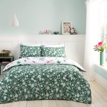 Floral Butterfly Duvet Cover Set, Double, Pink & Green