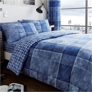 Denim Check Duvet Cover Set, Double, Blue