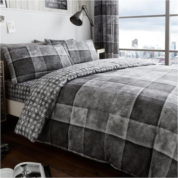 Denim Check Duvet Cover Set, Double, Grey