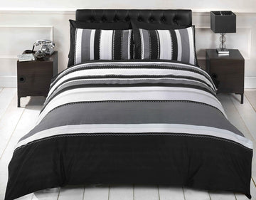 Moroccan Style Geometric Ethnic Duvet Cover Set, Double, Black & Grey