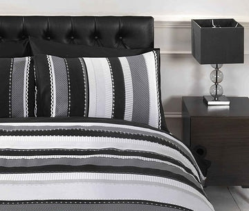 Moroccan Style Geometric Ethnic Duvet Cover Set, Single, Black & Grey